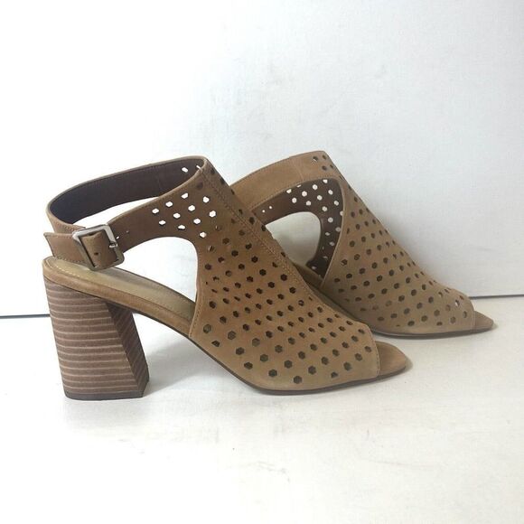 Marc Fisher Womens 9M Tan Leather Open Toe Sling Back High Heel Wrap Sandals New - Picture 4 of 10